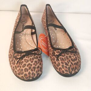 Wonder Nation Girls Leopard Bow Ballet Flats Size 6 Memory Foam NWT